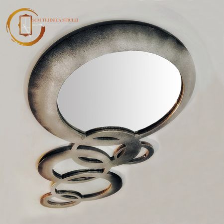 Oglindă cu ramă rotundă argintie - Oxigen